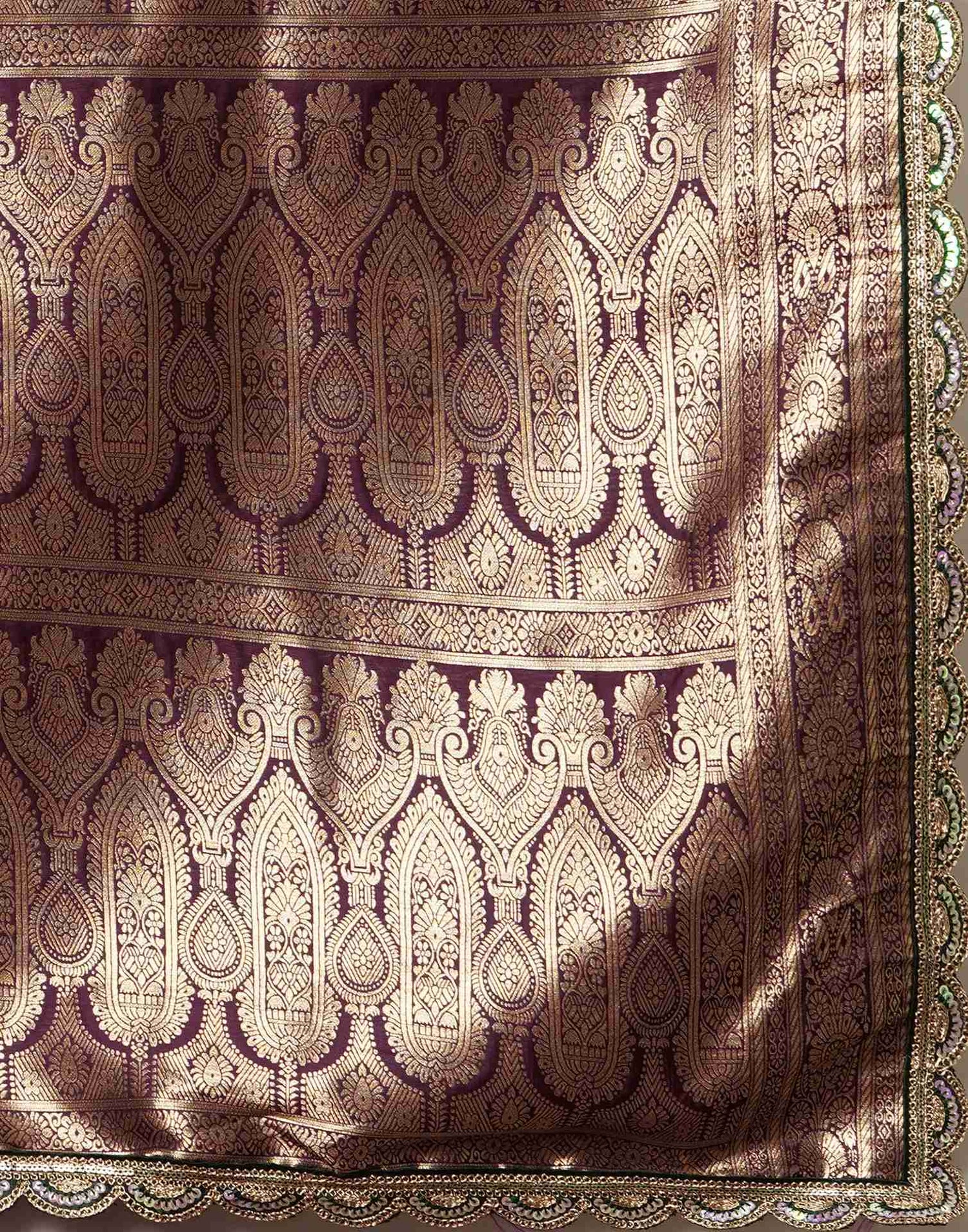 Wine Silk Sequence Banarasi Saree