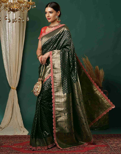 Dark Green Silk Sequence Banarasi Saree