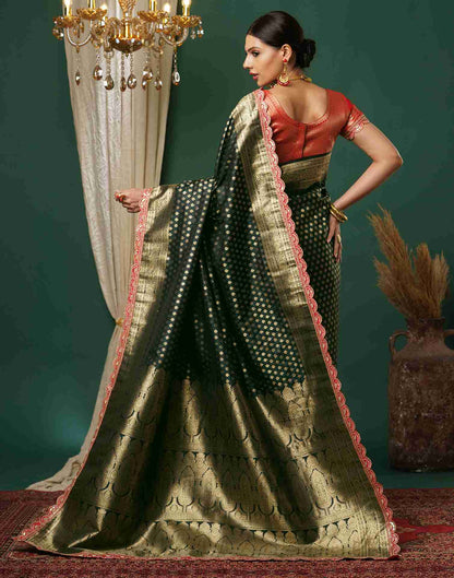 Dark Green Silk Sequence Banarasi Saree