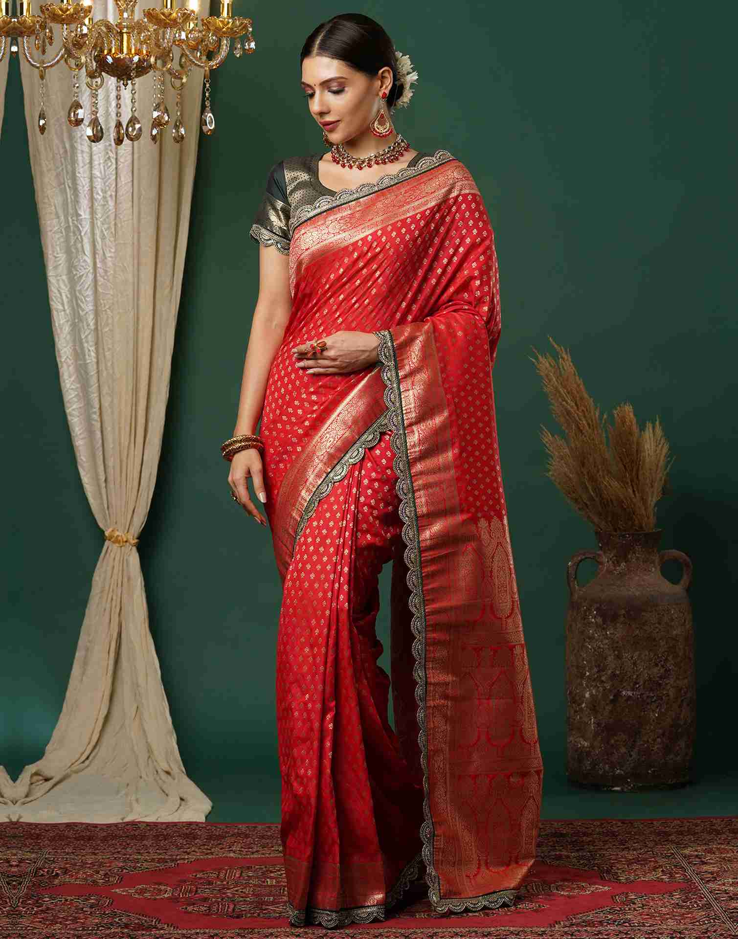 Red Silk Sequence Banarasi Saree