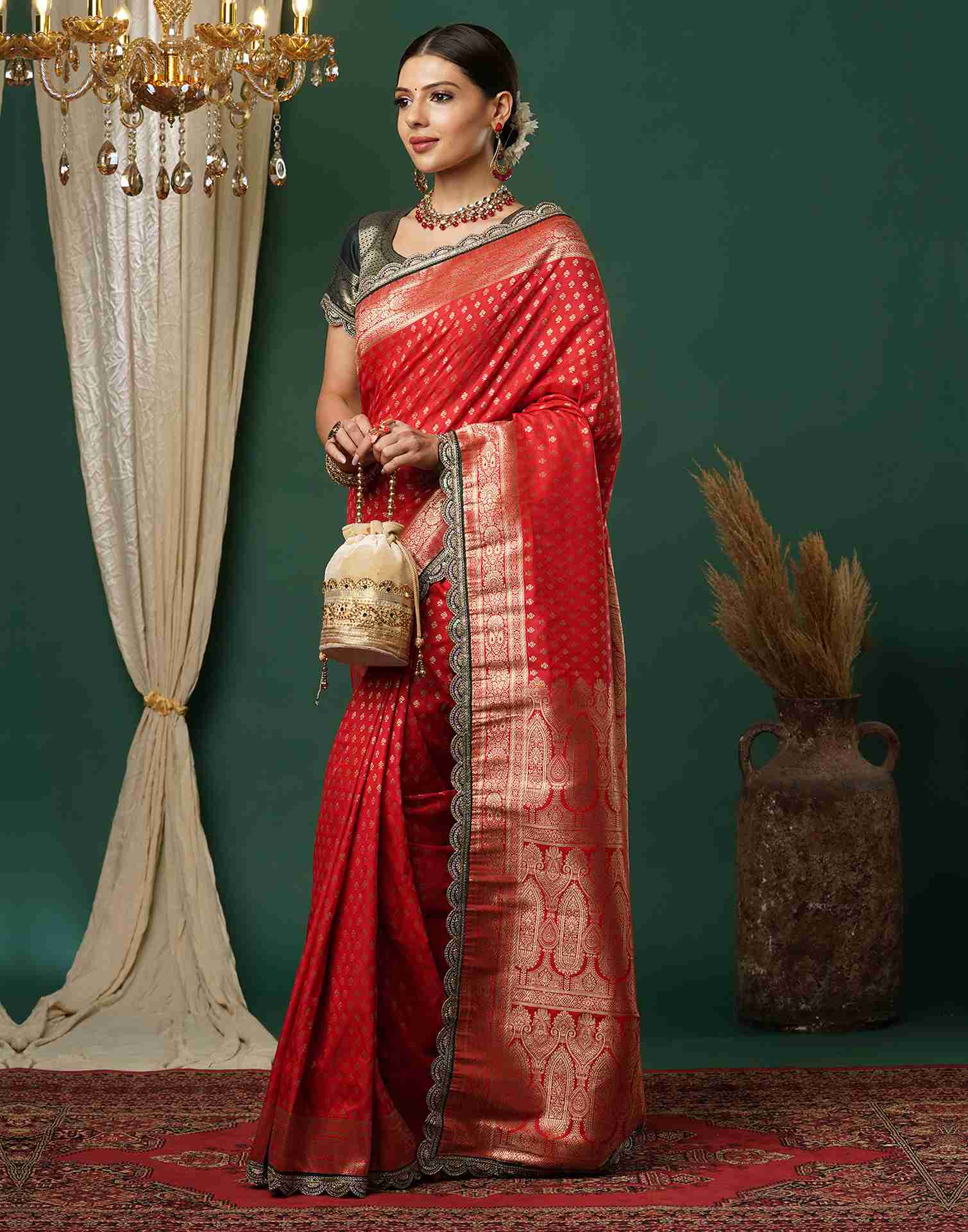 Red Silk Sequence Banarasi Saree