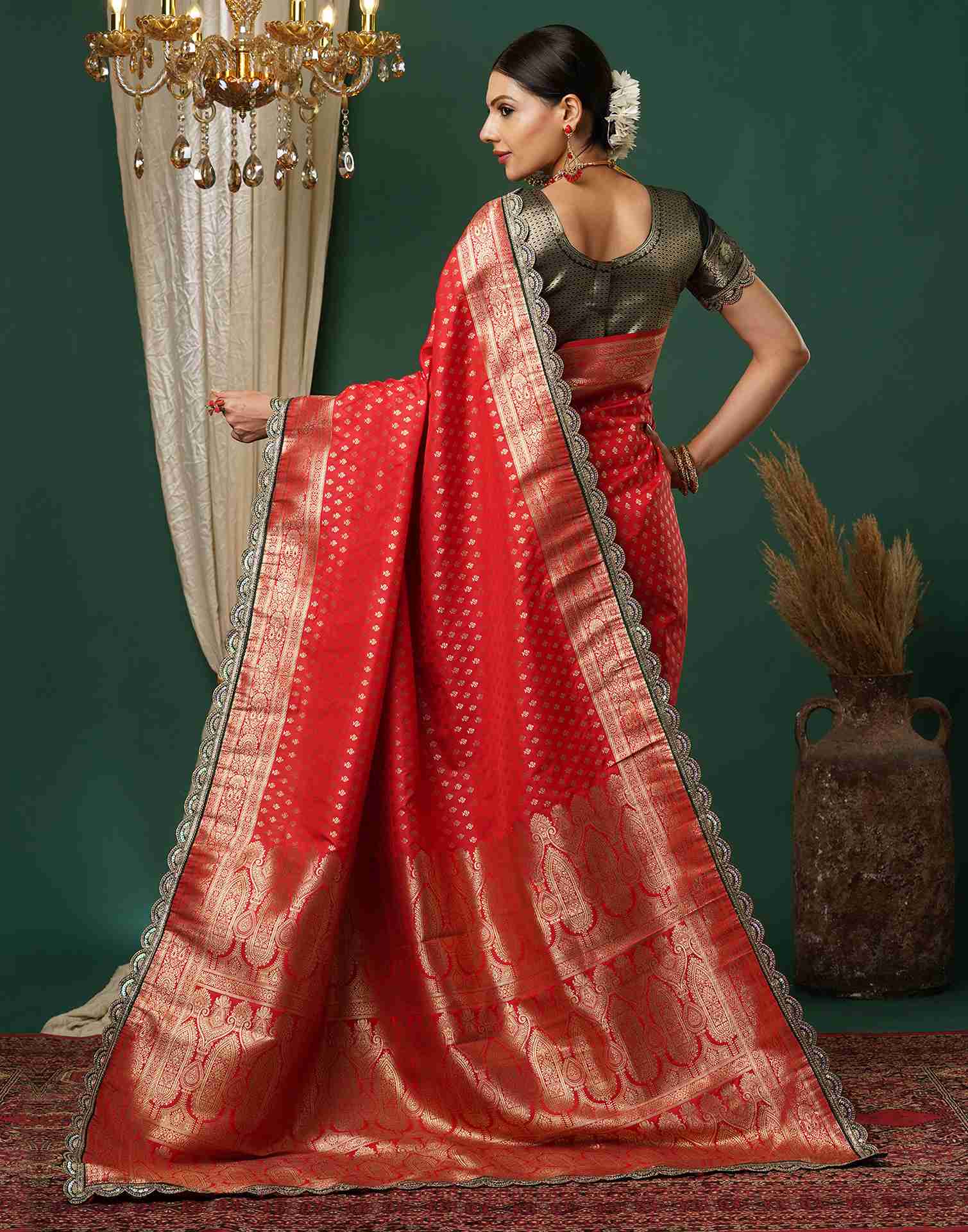 Red Silk Sequence Banarasi Saree