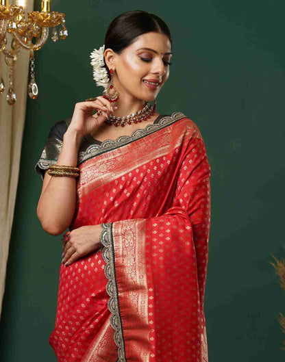 Red Silk Sequence Banarasi Saree