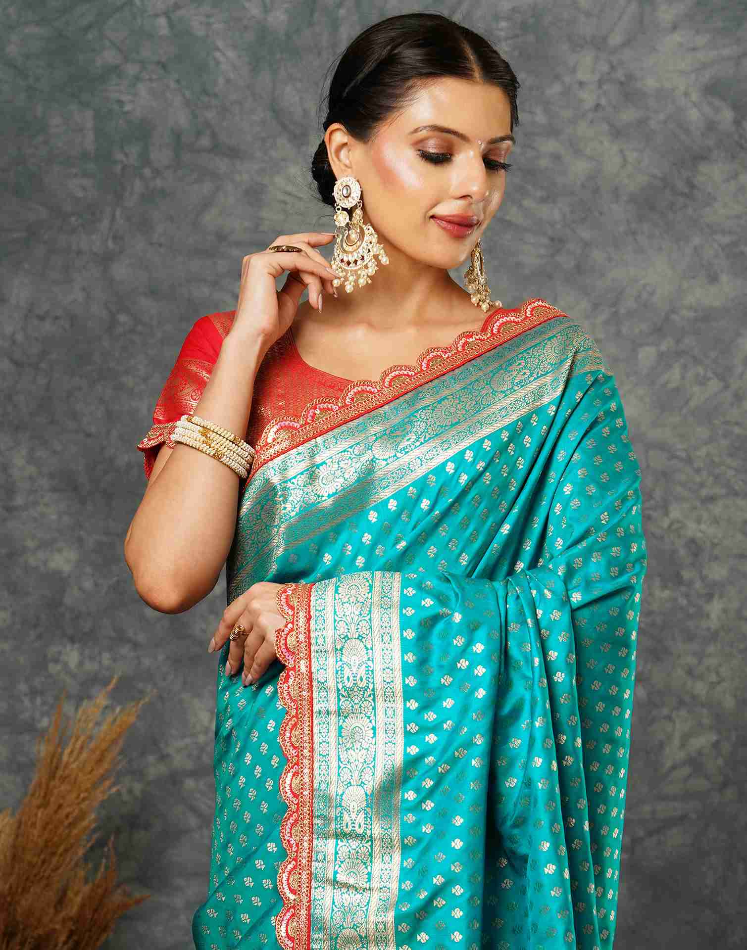 Teal Blue Silk Sequence Banarasi Saree