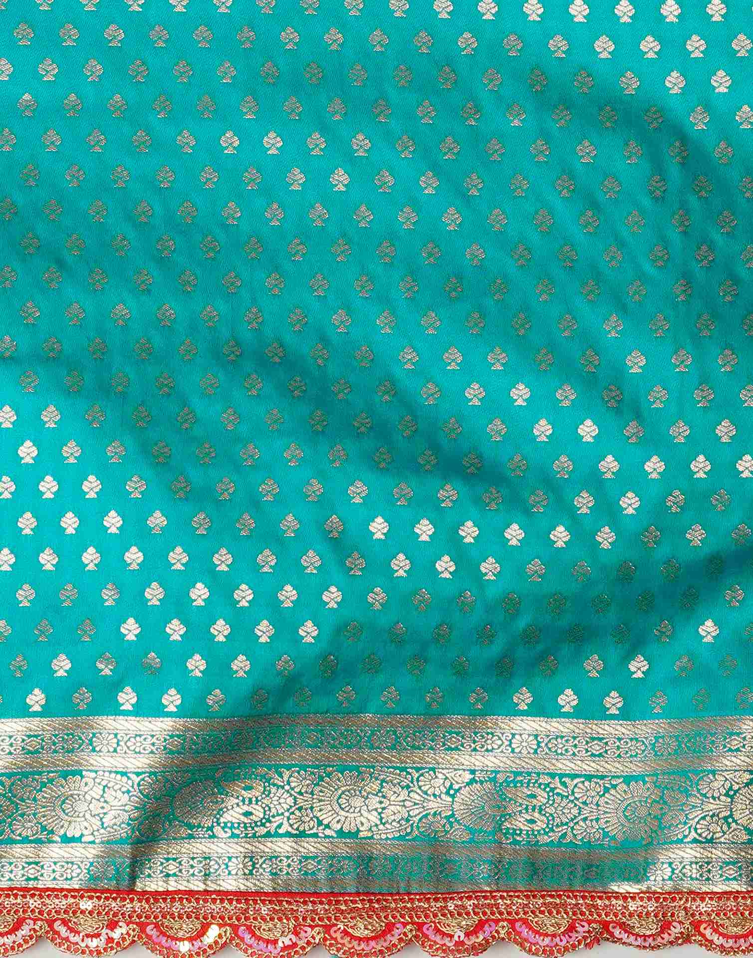 Teal Blue Silk Sequence Banarasi Saree