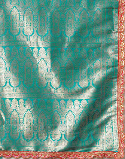 Teal Blue Silk Sequence Banarasi Saree