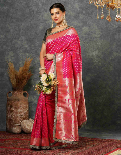 Dark Pink Silk Sequence Banarasi Saree