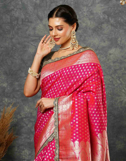 Dark Pink Silk Sequence Banarasi Saree