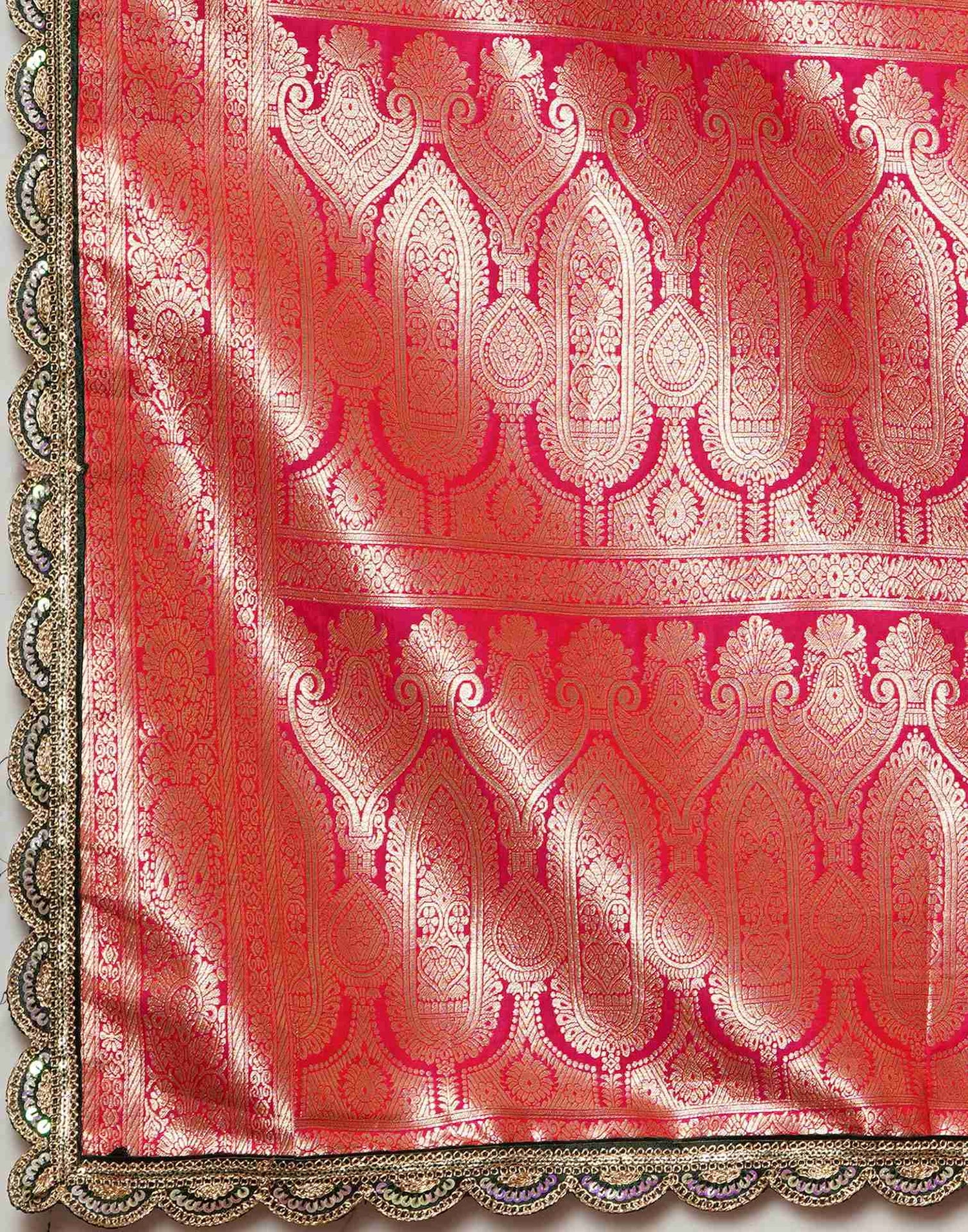 Dark Pink Silk Sequence Banarasi Saree