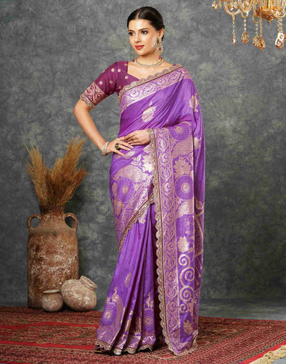 Lavender Silk Sequence Banarasi Saree