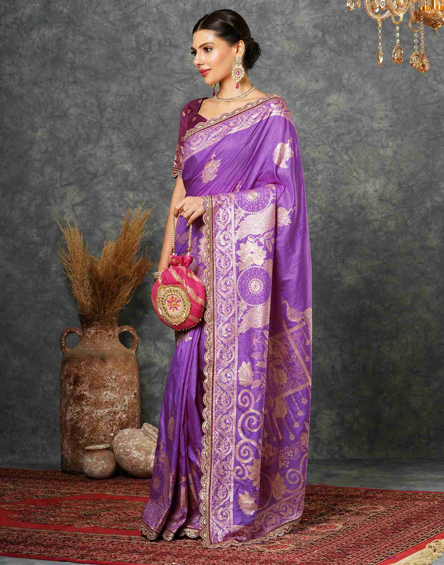 Lavender Silk Sequence Banarasi Saree