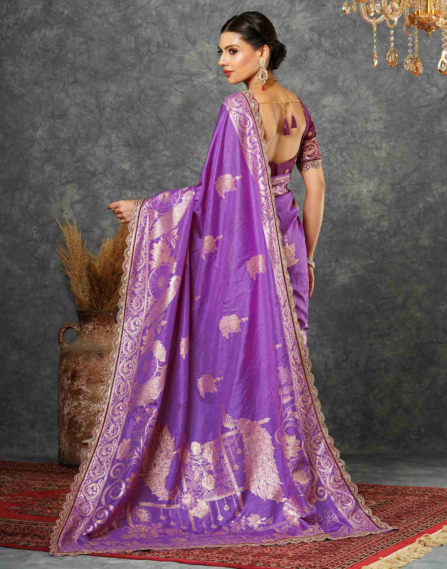 Lavender Silk Sequence Banarasi Saree