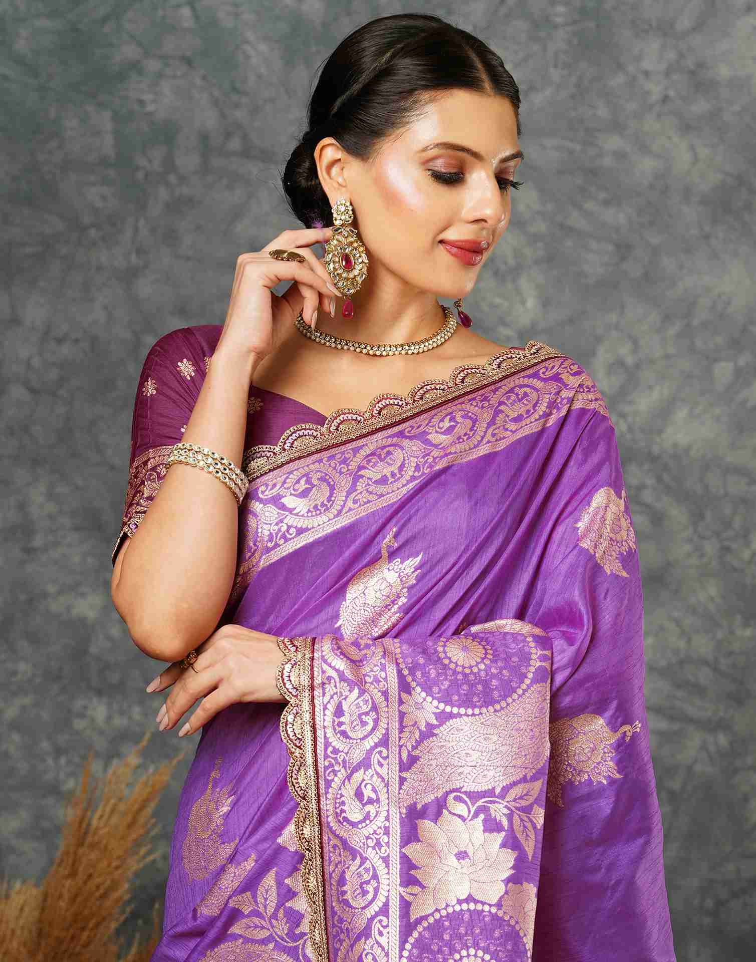 Lavender Silk Sequence Banarasi Saree