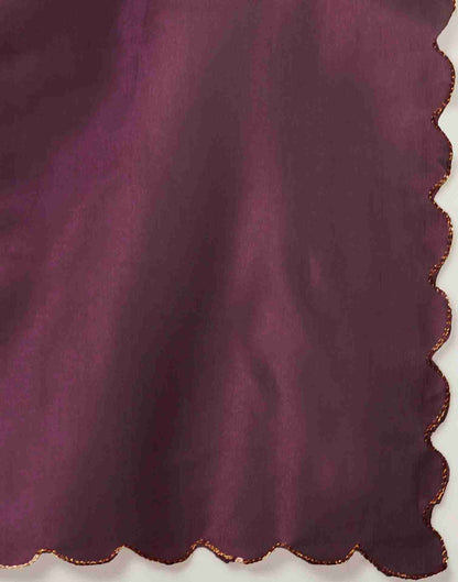 Wine Net Embroidery Plain Saree