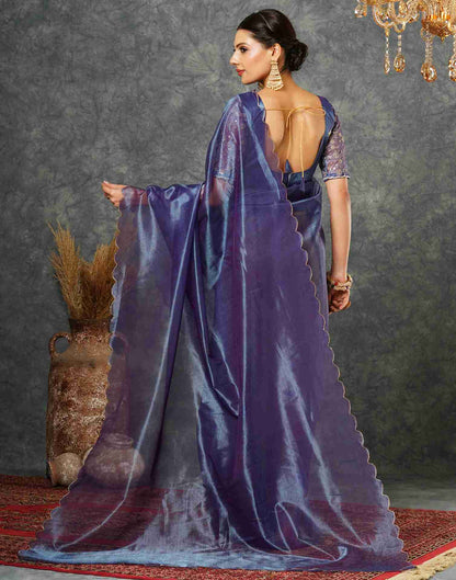 Royal Blue Net Embroidery Plain Saree