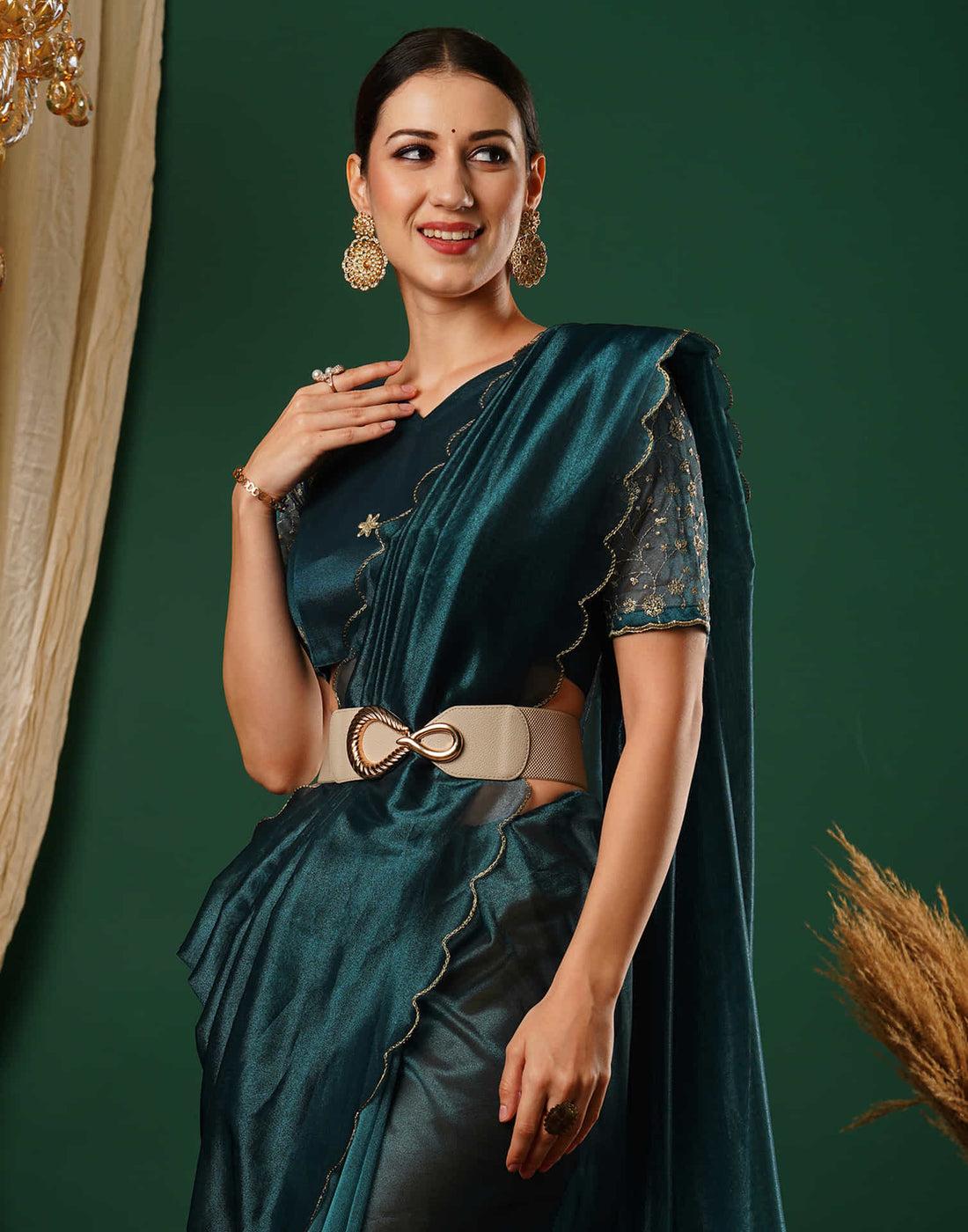 Rama Blue Embroidery Plain Net Saree