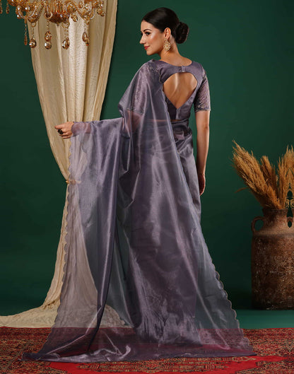 Mauve Embroidery Plain Net Saree