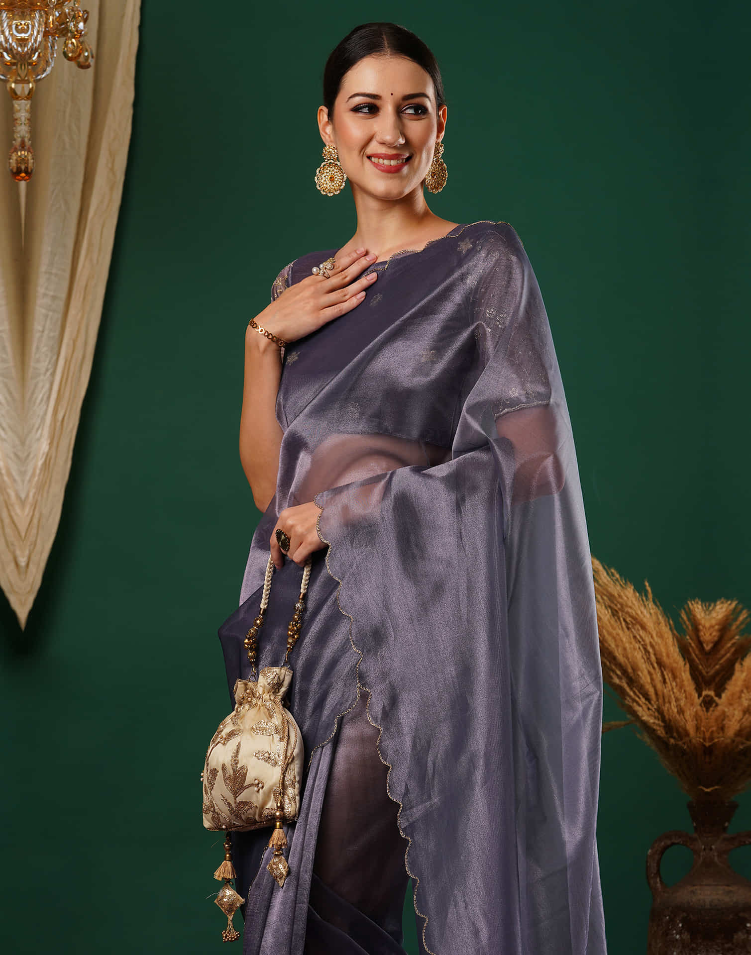 Mauve Embroidery Plain Net Saree