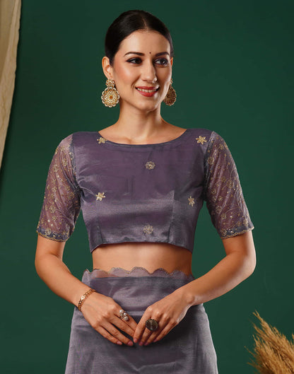 Mauve Embroidery Plain Net Saree