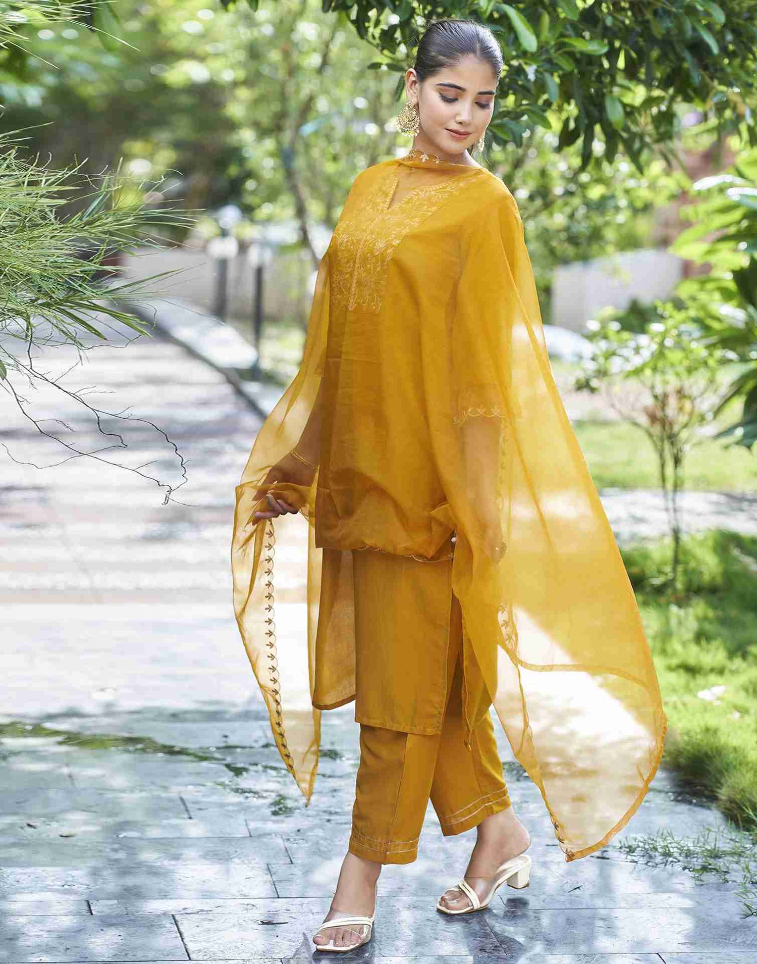 Yellow Embroidered Kurta Set With Dupatta