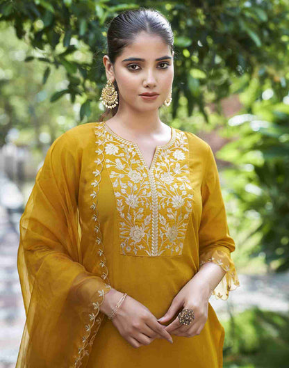 Yellow Embroidered Kurta Set With Dupatta