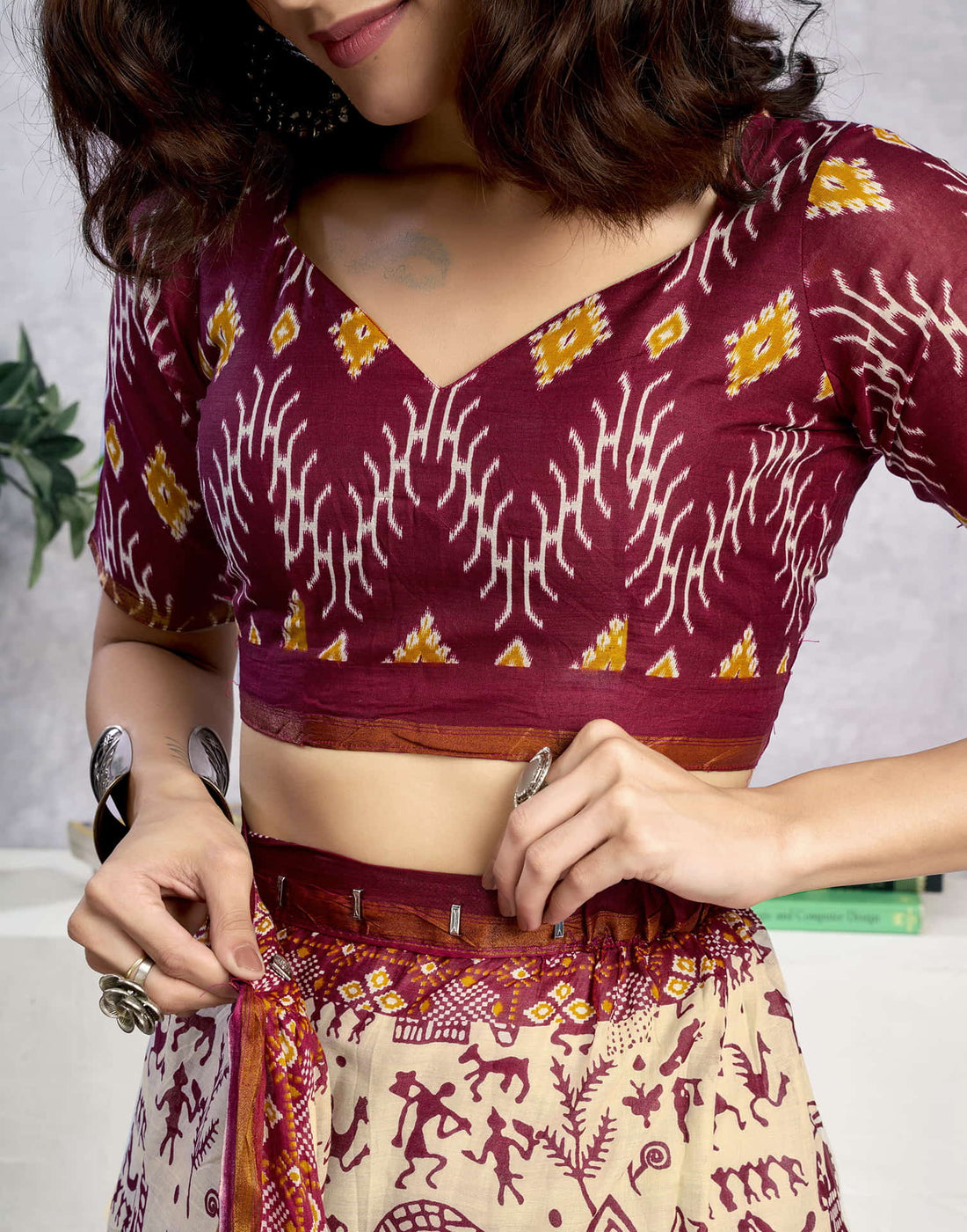 Ready To Wear Light Beige Cotton Warli Printed Printed Saree