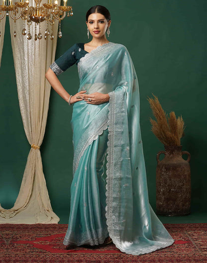 Sky Blue Silk Embroidery Embroidery Saree