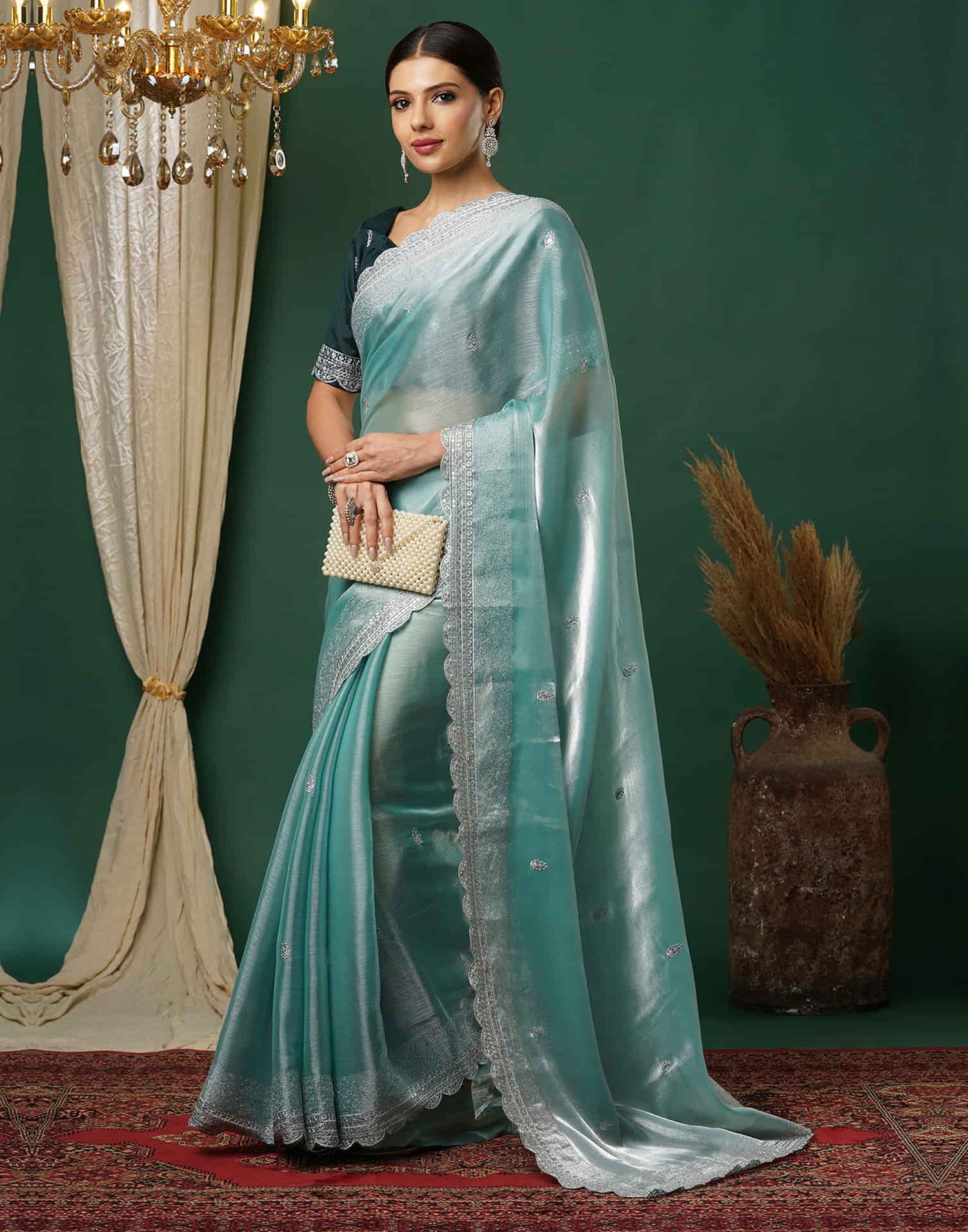 Sky Blue Silk Embroidery Embroidery Saree