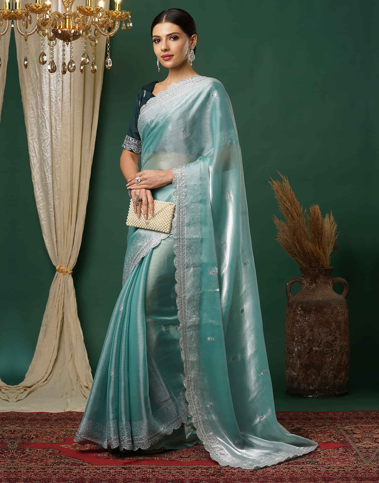 Sky Blue Silk Embroidery Embroidery Saree