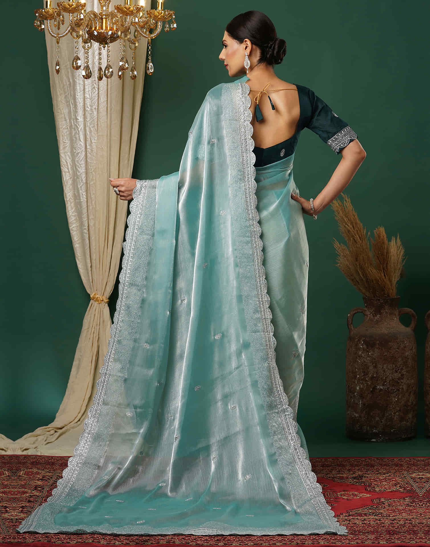 Sky Blue Silk Embroidery Embroidery Saree