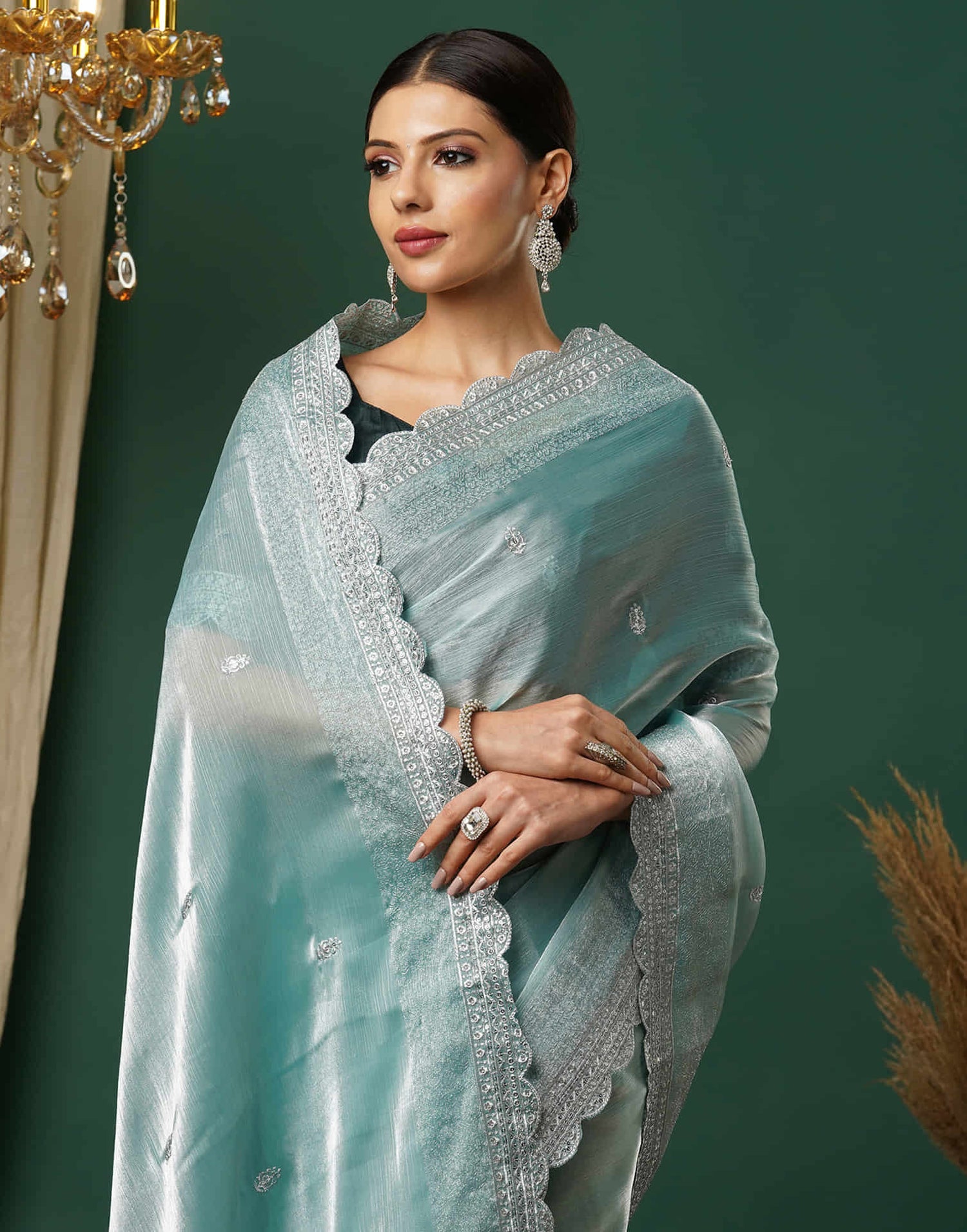 Sky Blue Silk Embroidery Embroidery Saree