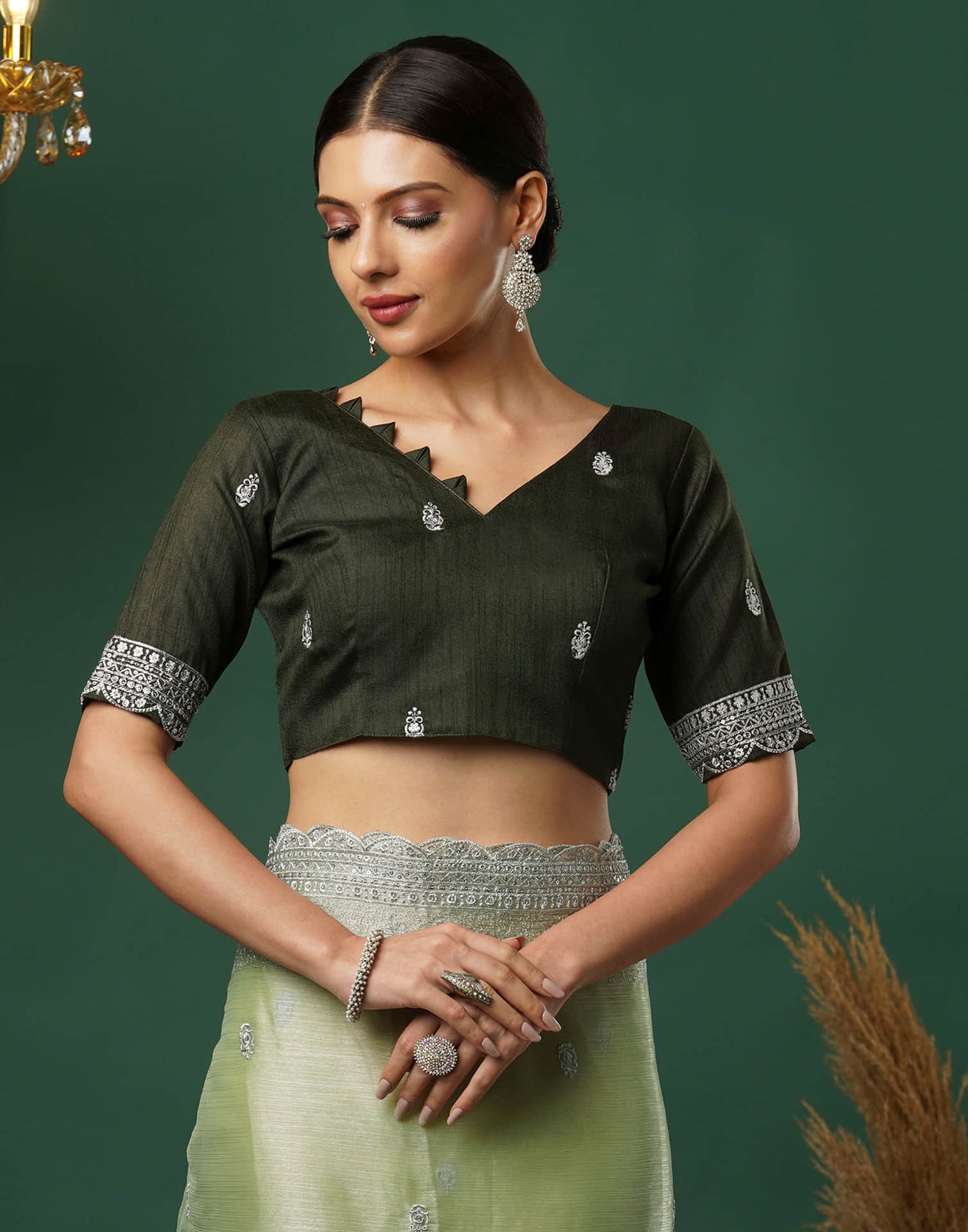 Light Pista Green Silk Embroidery Embroidery Saree