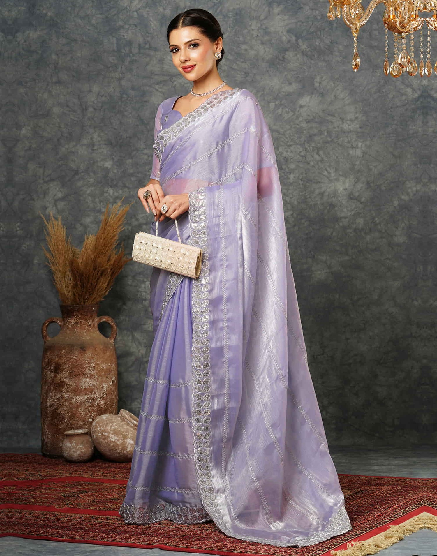 Light Lavender Silk Embroidery Embroidery Saree