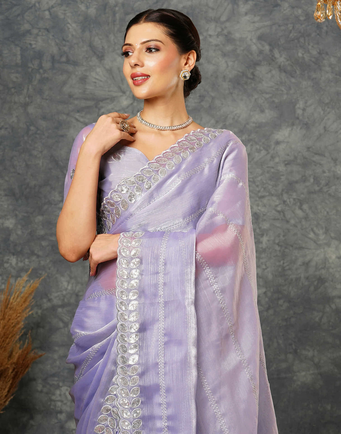 Light Lavender Silk Embroidery Embroidery Saree