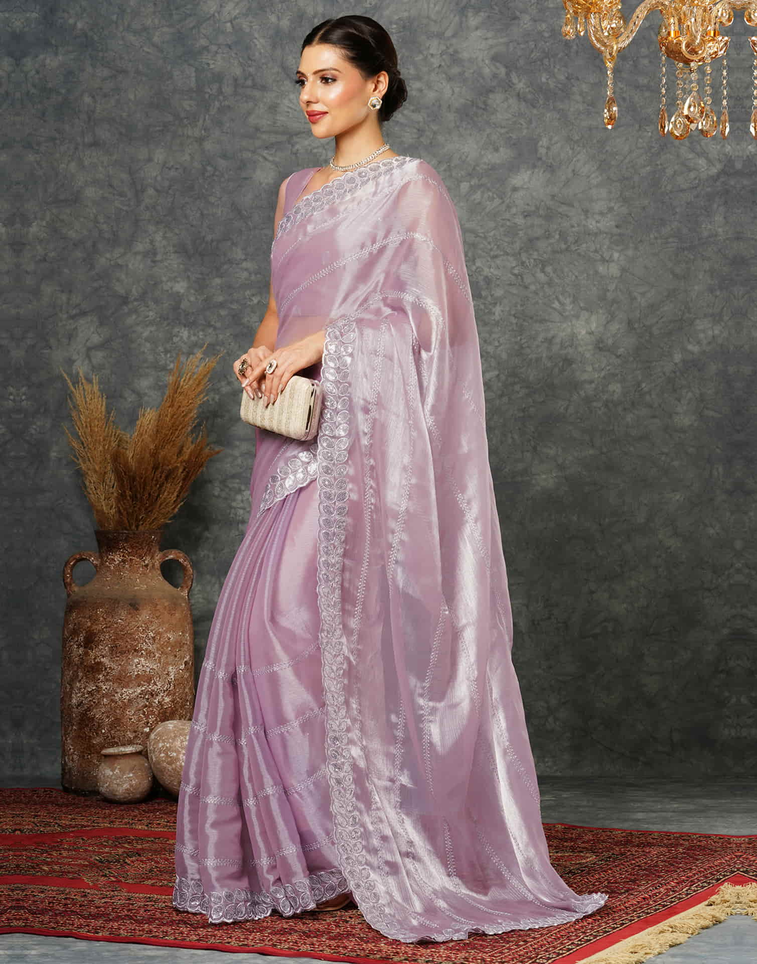 Light Pink Silk Embroidery Embroidery Saree