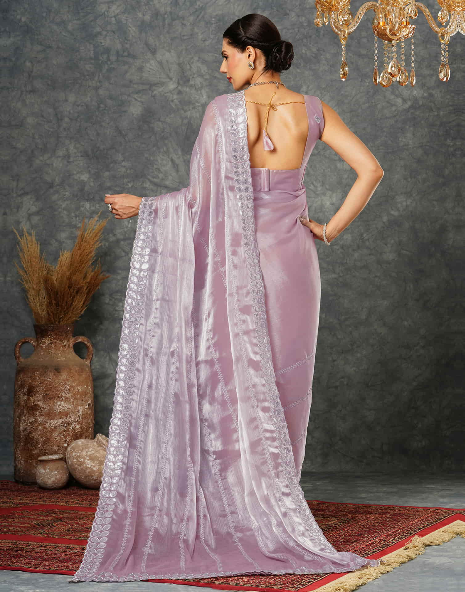 Light Pink Silk Embroidery Embroidery Saree