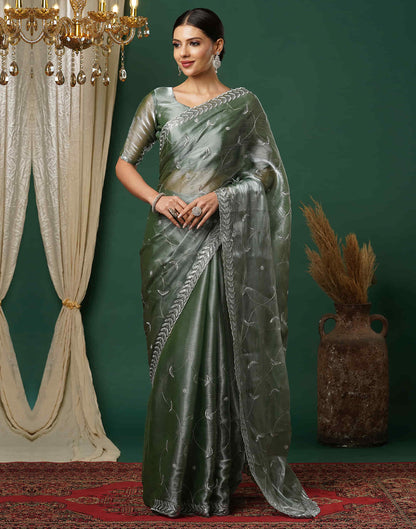 Moss Green Silk Embroidery Embroidery Saree