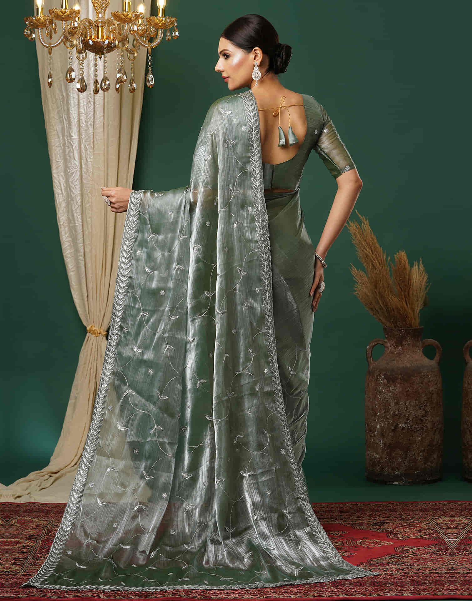 Moss Green Silk Embroidery Embroidery Saree