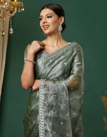 Moss Green Silk Embroidery Embroidery Saree