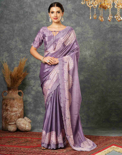 Dusty Purple Silk Stone Work Swarovski Saree