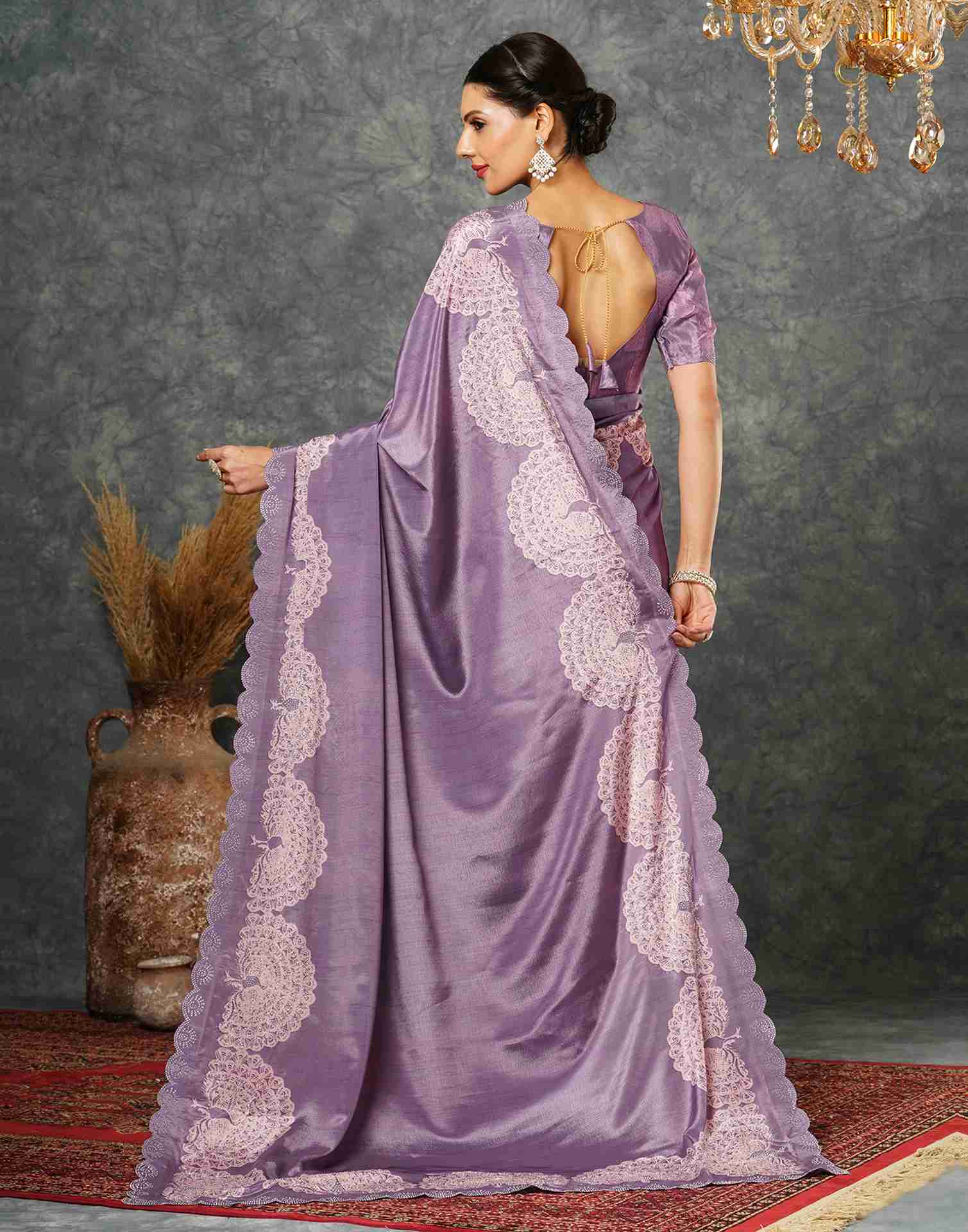 Dusty Purple Silk Stone Work Swarovski Saree