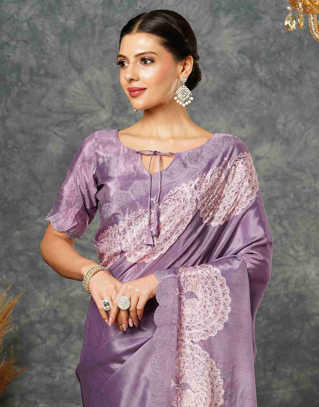 Dusty Purple Silk Stone Work Swarovski Saree