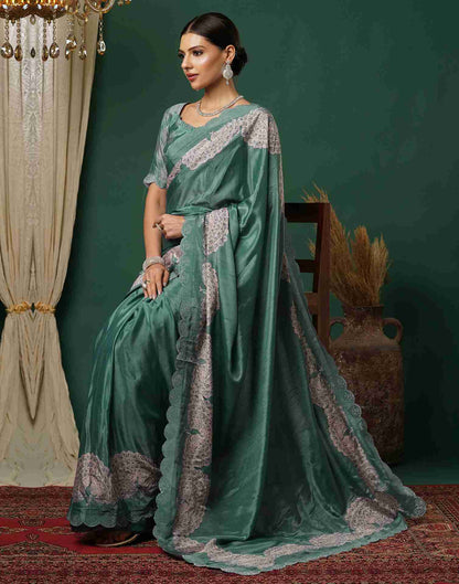 Dusty Green Silk Stone Work Swarovski Saree