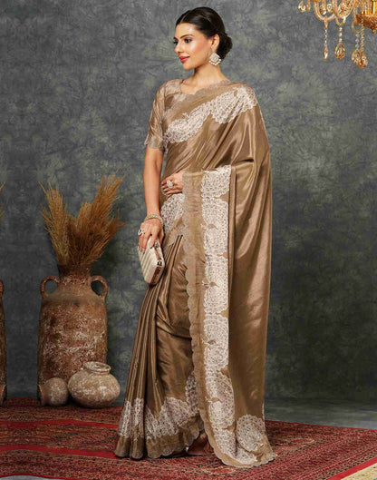 Peanut Brown Silk Stone Work Swarovski Saree