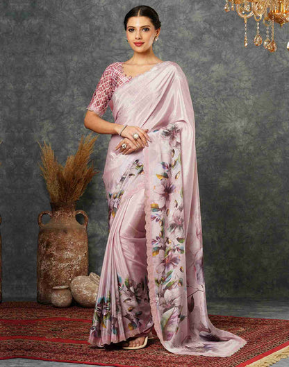 Light Pink Silk Stone Work Printed Saree