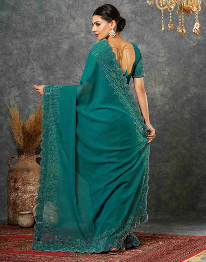 Rama Green Georgette Stone Work Swarovski Saree