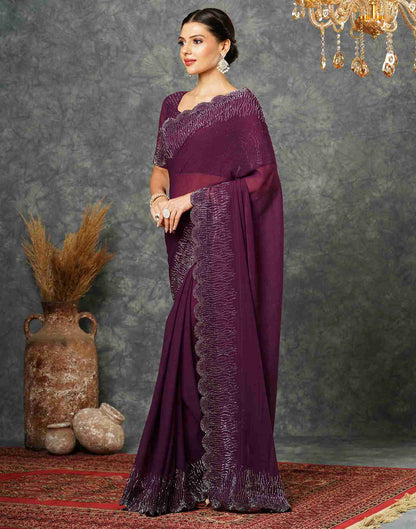 Wine Georgette Stone Work Swarovski Saree