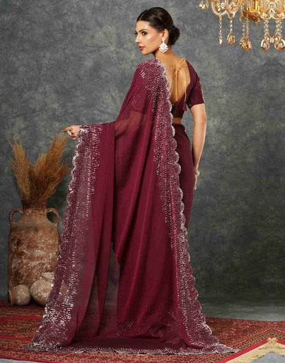 Maroon Georgette Stone Work Swarovski Saree