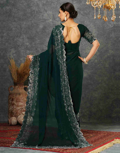 Dark Green Georgette Stone Work Swarovski Saree