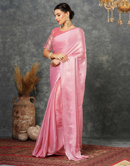 Light Pink Georgette Plain Saree